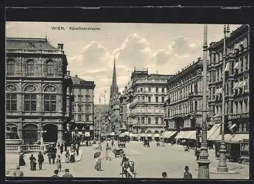 AK Wien, Kärntnerstrasse mit Geschäften und Kirche