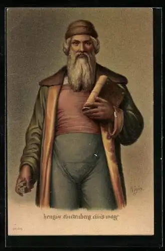 AK Johannes Gutenberg mit Buch in der Hand, 500jähriges Jubiläum 1900, Buchdruck