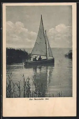 AK Neusiedler See, Segelboot fährt auf den See hinaus