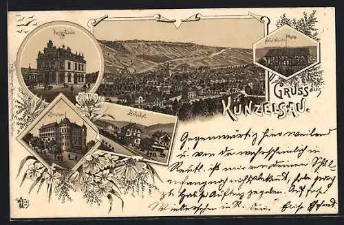 Lithographie Künzelsau, Schutzhütte, Seminar, Bahnhof