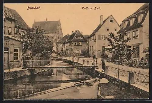 AK Dettelbach, Partie am Bach mit Brücke