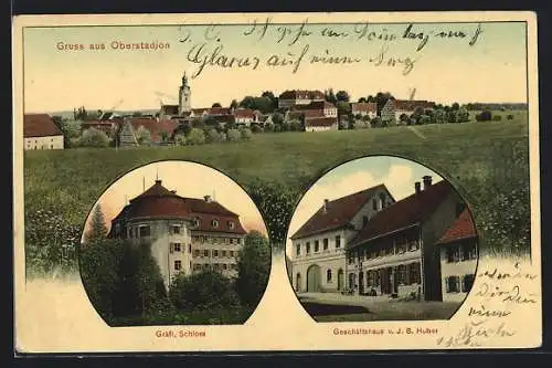 AK Oberstadion, Geschäftshaus v. J. B. Huber, Gräfliches Schloss, Teilansicht