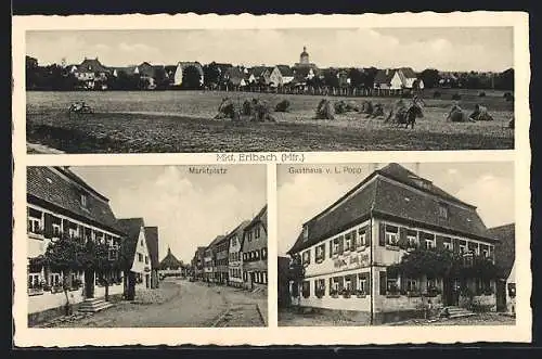 AK Markt Erlbach, Gasthaus L. Popp, Ortsansicht, Markt