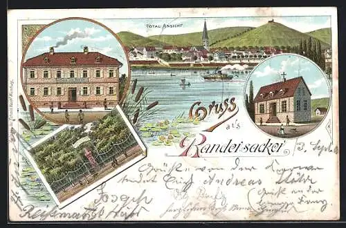 Lithographie Randersacker, Gasthaus zum Bären, Ludwigs-Garten, Totalansicht
