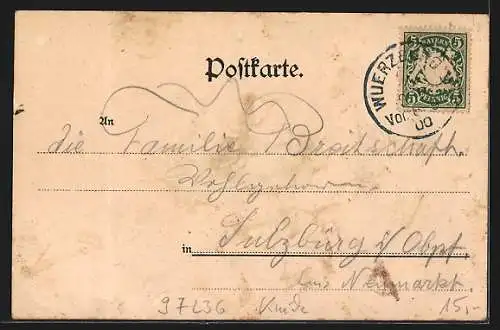 Lithographie Randersacker, Gasthaus zum Bären, Ludwigs-Garten, Totalansicht