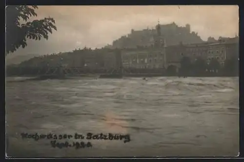 AK Salzburg, Hochwasser der Salzach im September 1920