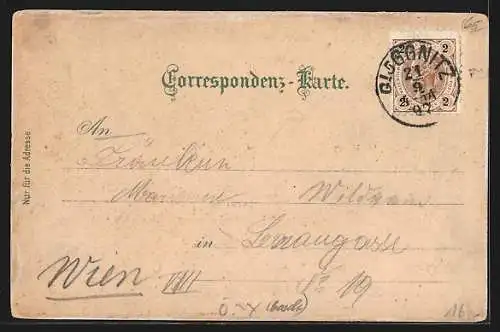 Lithographie Gloggnitz, Totalansicht, Schloss Wartenstein, Maria Taferl