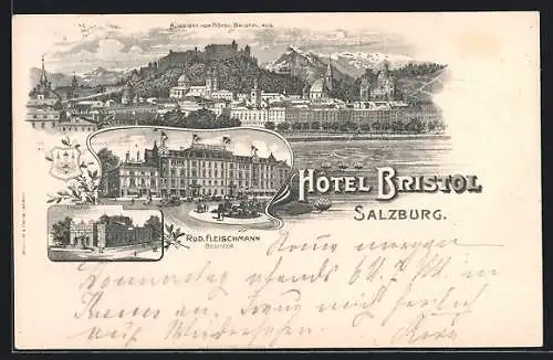 Lithographie Salzburg, Hotel Bristol, Totalansicht
