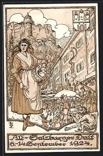 Künstler-AK Salzburg, Volksfest Alt-Salzburger Dult 1924, Trinkender Affe