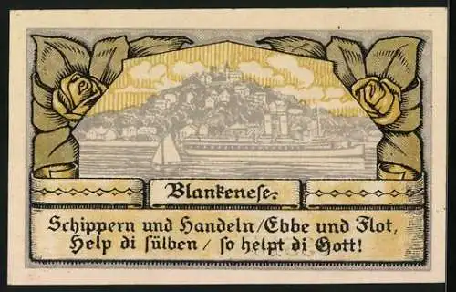 Notgeld Blankenese 1921, 20 Pfennig, Lorbeerlaub, Ortsansicht
