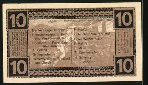 Notgeld Blankenburg a. H. 1920, 10 Pfennig, Riese, Burgruine, Hexe auf einem Besen