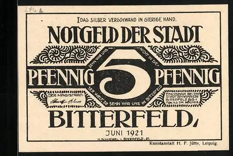 Notgeld Bitterfeld 1921, 5 Pfennig, Ornamente