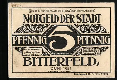 Notgeld Bitterfeld 1921, 5 Pfennig, Ornamente