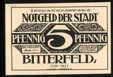 Notgeld Bitterfeld 1921, 5 Pfennig, Ornamente