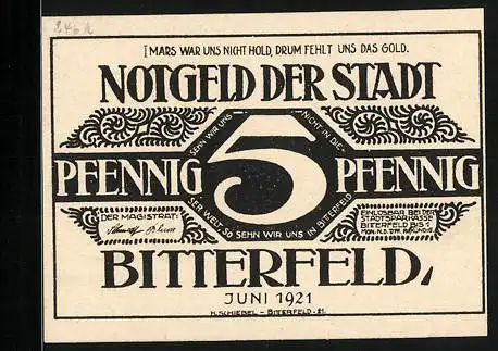 Notgeld Bitterfeld 1921, 5 Pfennig, Ornamente