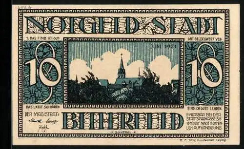 Notgeld Bitterfeld 1921, 10 Pfennig, Teilansicht, Das alte Kornhaus