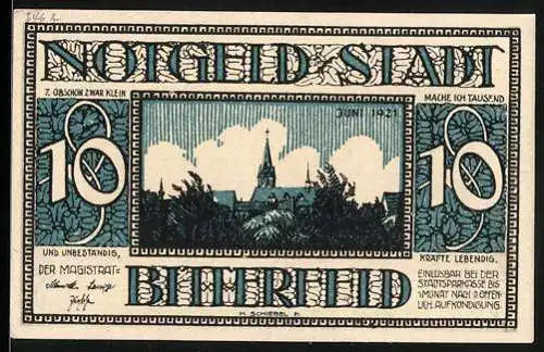 Notgeld Bitterfeld 1921, 10 Pfennig, Teilansicht, Das alte Kornhaus