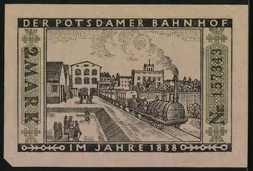Notgeld Berlin 1922, 2 Mark, Städtische Strassenbahn, Wappen, Potsdamer Bahnhof
