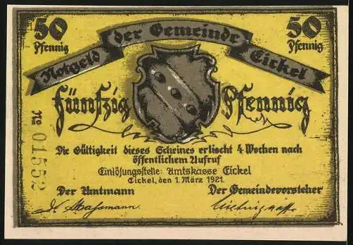 Notgeld Eickel 1921, 50 Pfennig, Das Haus Dorneburg 1850