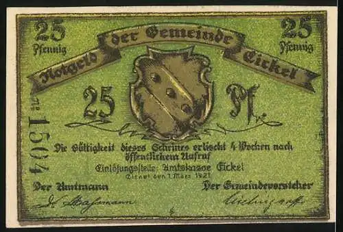 Notgeld Eickel 1921, 25 Pfennig, Das Haus Bonninghausen 1750