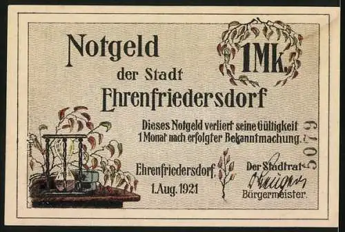 Notgeld Ehrenfriedersdorf 1921, 1 Mark, Oswald Barthel`s Auffindung im Sauberg