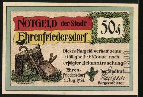 Notgeld Ehrenfriedersdorf 1921, 50 Pfennig, Oswald Barthel`s Abschied