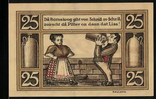 Notgeld Ehrenbreitstein 1921, 25 Pfennig, Mann und Frau trinken aus grossem Krug