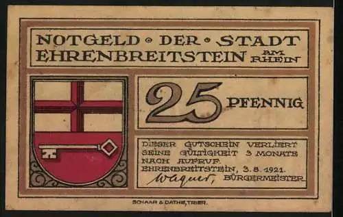 Notgeld Ehrenbreitstein 1921, 25 Pfennig, Ein grosser Krug Dähler Born