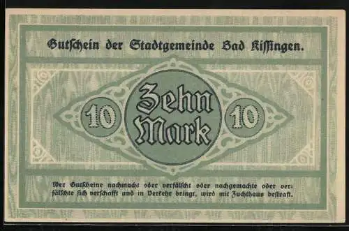 Notgeld Bad Kissingen 1918, 10 Mark, Kontroll-Nr. 13378