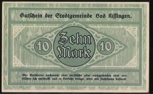 Notgeld Bad Kissingen 1918, 10 Mark, Kontroll-Nr. 36948