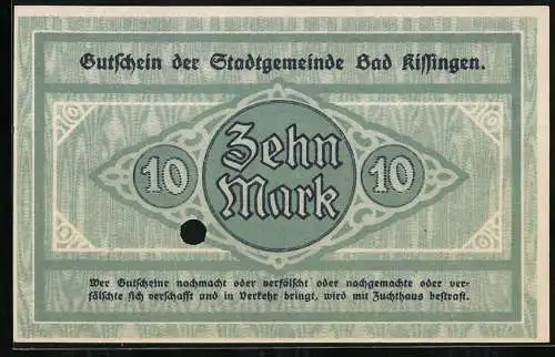 Notgeld Bad Kissingen 1918, 10 Mark, Kontroll-Nr. 38913