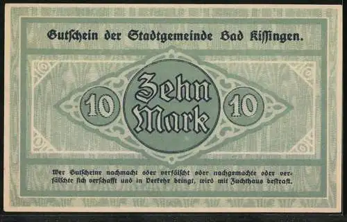 Notgeld Bad Kissingen 1918, 10 Mark, Kontroll-Nr. 36188