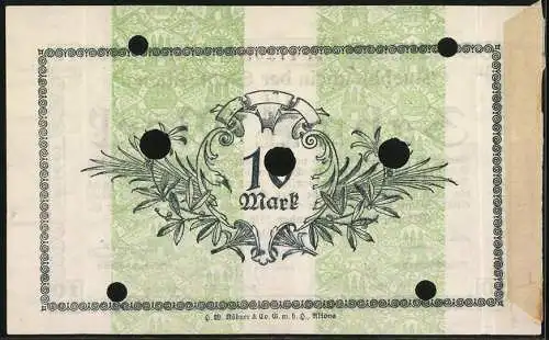 Notgeld Altona 1918, 10 Mark, Zwei Monogrammstreifen aus Wappen im Hintergrund