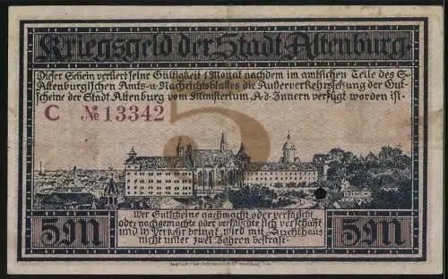 Notgeld Altenburg 1918, 5 Mark, Blick aufs Schloss