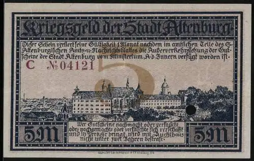 Notgeld Altenburg 1918, 5 Mark, Ansicht des Schlosses