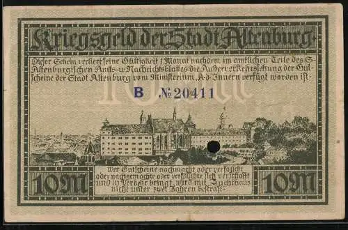 Notgeld Altenburg 1918, 10 Mark, Blick auf das Schloss