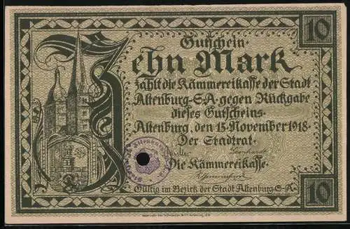Notgeld Altenburg 1918, 10 Mark, Blick aufs Schloss
