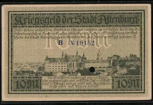 Notgeld Altenburg 1918, 10 Mark, Teilansicht mit Schloss