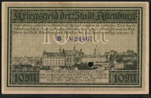 Notgeld Altenburg /S. A. 1918, 10 Mark, Ortsansicht mit dem Schloss