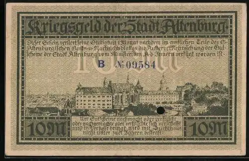 Notgeld Altenburg /S. A. 1918, 10 Mark, Ortsansicht mit dem Schloss