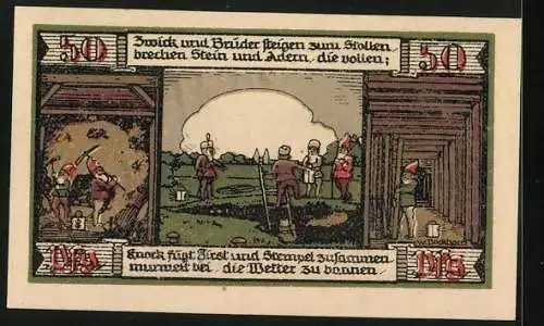 Notgeld Ballenstedt im Harz 1921, 50 Mark, Der Meiseberg, Bergmänner