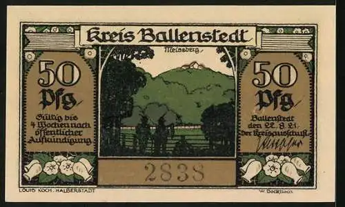 Notgeld Ballenstedt im Harz 1921, 50 Pfennig, Zwergen-Bergmänner bei der Arbeit, Meiseberg