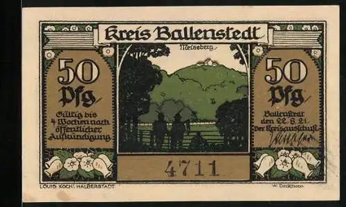 Notgeld Ballenstedt im Harz 1921, 50 Pfennig, Meiseberg, Bergmänner-Zwerge