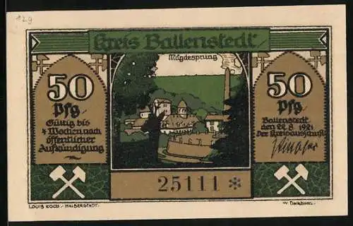 Notgeld Ballenstedt im Harz 1921, 50 Pfennig, Mägdesprung, Zwergen-Gärtner bei der Arbeit