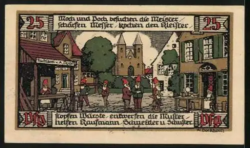 Notgeld Ballenstedt im Harz 1921, 25 Pfennig, Ruine Gegenstein, Zwergen-Tischler bei der Arbeit