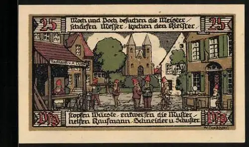 Notgeld Ballenstedt im Harz 1921, 25 Pfennig, Zwerge der Tischlerei von A. Durst, Ruine Gegenstein