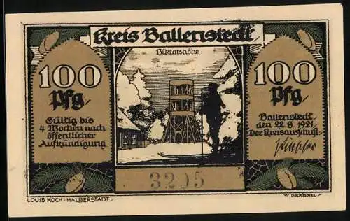 Notgeld Ballenstedt im Harz 1921, 100 Pfennig, Viktorshöhe, Zwergkönig Muck befehligt seine Untertanen