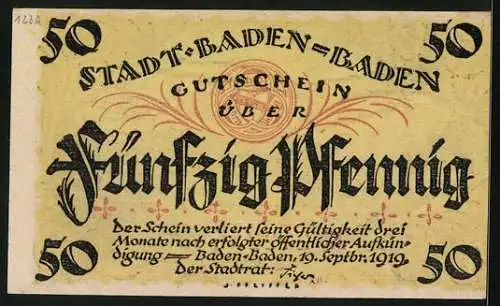 Notgeld Baden-Baden 1919, 50 Pfennig, Gesamtansicht aus der Vogelschau