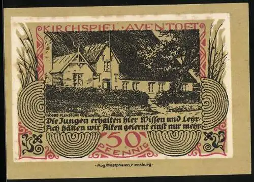 Notgeld Aventoft 1921, 50 Pfennig, Das Schulgebäude