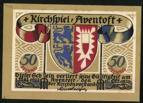 Notgeld Aventoft 1921, 50 Pfennig, Das Schulgebäude